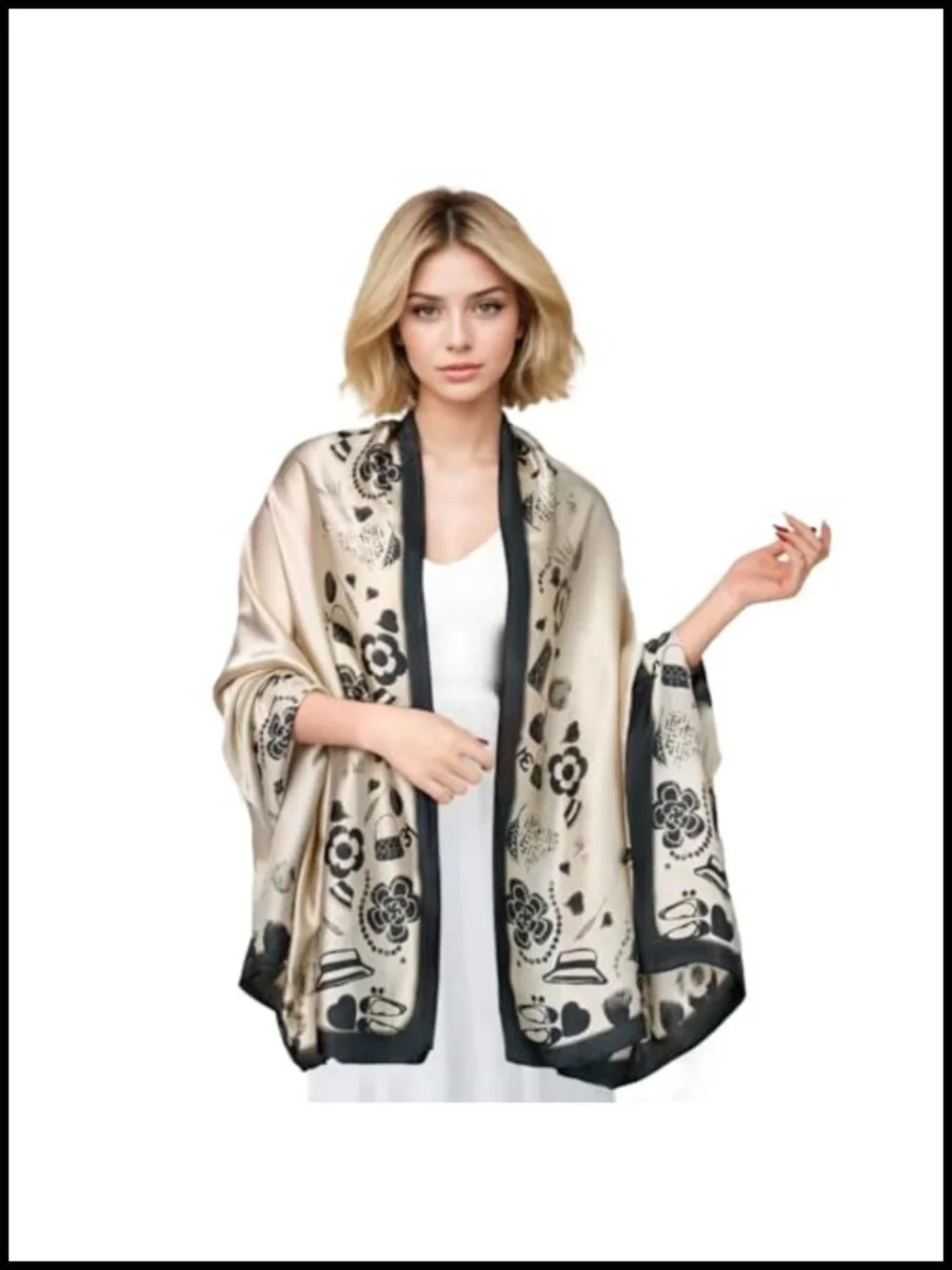 Elegant Floral Silk Scarf Shawl Lightweight Polyester Wrap Trendy Headscarf